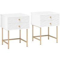 HOMCOM Set of Two Elegant Bedside Tables - White/Gold-Tone(m-1)