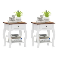 HOMCOM Set di 2 Comodini da Notte con Cassetto e Ripiano Aperto Effetto Rovere Stile Francese 45x35x55 cm Bianco e Rovere(m-1)