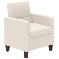 HOMCOM Fauteuil rembourré aspect lin, mousse, coussin de siège, cadre en bois, Crème(m-1)