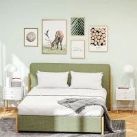 HOMCOM Set of Two Elegant Bedside Tables - White/Gold-Tone(m-2)