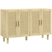 HOMCOM Aparador para Salón con 4 Puertas de Rejilla y Estantes Ajustables Aparador de Estilo Cannage 120x39,5x76 cm Natural