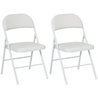 HOMCOM Set 2 Sedie Pieghevoli Imbottite in Finta Pelle PU e Metallo, 45x46x78 cm, Bianco(m-1)