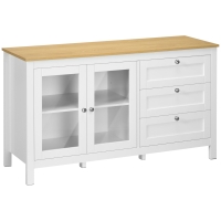 HOMCOM Aparador para Salón Armario Auxiliar con 2 Puertas de Vidrio 3 Cajones Estante Ajustable para Cocina 120x40x70 cm Blanco