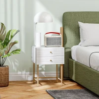 HOMCOM Set of Two Elegant Bedside Tables - White/Gold-Tone(m-7)