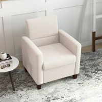 HOMCOM Fauteuil rembourré aspect lin, mousse, coussin de siège, cadre en bois, Crème(m-4)