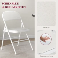 HOMCOM Set 2 Sedie Pieghevoli Imbottite in Finta Pelle PU e Metallo, 45x46x78 cm, Bianco(m-4)