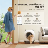 PawHut Zelfreinigende Kattenbak met App-besturing 80 L Geurbestrijding voor Meerdere Katten(m-5)
