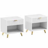 HOMCOM Bedside Tables Set of 2, Bedside Cabinets With Drawer and Open Compartment, Nightstands With Handle for Bedroom, Living Room, White(m-1)