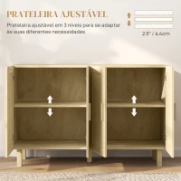 HOMCOM Aparador de Sala de Estar com 4 Portas com Rede em Vime e Prateleiras Ajustáveis Aparador para Cozinha 120x39,5x76 cm Madeira(m-5)