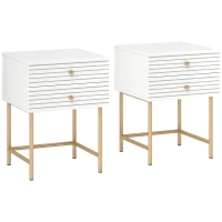 HOMCOM Set of Two Elegant Bedside Tables - White/Gold-Tone(m-10)