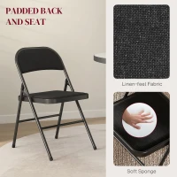 HOMCOM Linen-Look Set of Four Cushioned Folding Chairs - Black(m-4)