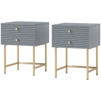 HOMCOM Set of Two Elegant Bedside Tables - Grey/Gold-Tone(m-11)