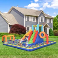 Outsunny Castel Gonflabil cu Tobogan, Perete de Cățărare, Tun de Apă, Inel de Baschet și Poartă de Fotbal, 590x460x220 cm, Multicolor(m-13)