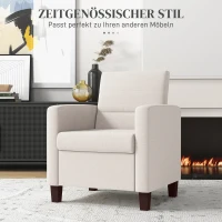 HOMCOM Polsterfauteuil in Linnenlook, Schuim, Zitkussen, Houten Frame, Crème(m-4)