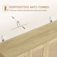 HOMCOM Aparador de Sala de Estar com 4 Portas com Rede em Vime e Prateleiras Ajustáveis Aparador para Cozinha 120x39,5x76 cm Madeira(m-4)