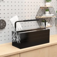 DURHAND Boite à outils métallique - coffret à outils - caisse à outils 3 niveaux 5 plateaux rétractables - tôle acier noir(m-2)