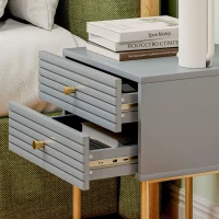 HOMCOM Set of Two Elegant Bedside Tables - Grey/Gold-Tone(m-9)
