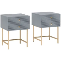 HOMCOM Set of Two Elegant Bedside Tables - Grey/Gold-Tone(m-1)