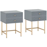 HOMCOM Set of Two Elegant Bedside Tables - Grey/Gold-Tone(m-10)