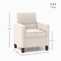 HOMCOM Sillón tapizado con apariencia de Lino espuma cojín del asiento marco de madera Crema(m-3)