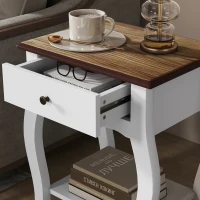 HOMCOM Set di 2 Comodini da Notte con Cassetto e Ripiano Aperto Effetto Rovere Stile Francese 45x35x55 cm Bianco e Rovere(m-4)