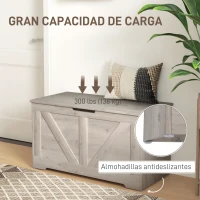HOMCOM Baúl de Almacenaje para Dormitorio 100 L Puff de Almacenaje con Tapa Bisagra de Seguridad 80x40x45 cm Gris(m-7)