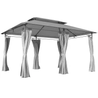 Outsunny 3 x 4m Metal Frame, Two-Tier Roof Gazebo - Dark Grey(m-10)