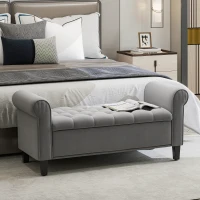 HOMCOM Panca Fondo Letto in Tessuto Vellutato con Spazio Portaoggetti e Braccioli, 126x48.5x57 cm, Grigio(m-2)