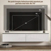 HOMCOM Dulap TV Suspendat cu 2 Dulapuri cu Uși Rabatabile, Alb Lucios(m-6)