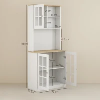 HOMCOM Freestanding Kitchen Cupboard, Storage Cabinet with Doors and Adjustable Shelves, Counter Top, Grid Glass Doors, 80L x 37W x 183H cm - White(m-3)