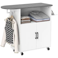 HOMCOM Bügelbrett mit 2 Türen und offenem Fach, 125x43,5x102,5 cm, Weiß(m-5)
