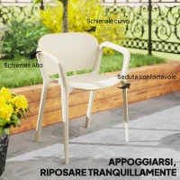 Outsunny Set 4 Sedie da Giardino Impilabili in PP dal Design Moderno con Braccioli 60x56x75 cm, Bianco(m-7)