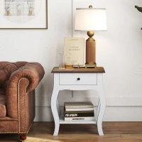 HOMCOM Comodino con Cassetto e Ripiano Aperto in Stile Francese in Legno, 45x35x55 cm, Bianco e Rovere(m-6)