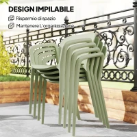 Outsunny Set 4 Sedie da Giardino Impilabili in PP dal Design Moderno con Braccioli 60x56x75 cm, Verde(m-6)