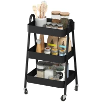 HOMCOM Three-Tier Storage Trolley - Black(m-11)