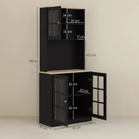HOMCOM Buffet cuisine, meuble cuisine rangement haut, meuble de rangement avec plan de travail, 3 portes vitrées, 2 niches et étagères réglables, 80 x 37 x 183 cm, noir chêne(m-3)