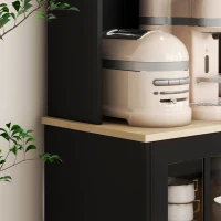 HOMCOM Buffet cuisine, meuble cuisine rangement haut, meuble de rangement avec plan de travail, 3 portes vitrées, 2 niches et étagères réglables, 80 x 37 x 183 cm, noir chêne(m-9)