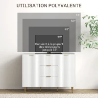 HOMCOM Buffet meuble cuisine rangement avec 3 tiroirs, étagères réglables, placards à portes cannelées, 120 x 40 x 90 cm, blanc(m-6)