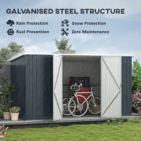 Outsunny 11 x 5.6ft Galvanised Steel Garden Shed, Metal Shed, Garden Storage Shed with Lockable Doors and Gloves for Outdoor Patio, Garden, Grey(m-4)