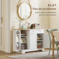 HOMCOM Buffet cuisine, meuble de rangement avec 3 portes, tiroir, étagères de porte et étagère réglable, 105x40x83cm, blanc(m-6)