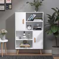 HOMCOM Sideboard Bookshelf Free Standing Bookcase Shelves Unit Display Storage Cabinet Wooden Leg w/ Two Doors White(m-13)