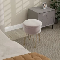 HOMCOM 5L Velvet-Feel Storage Ottoman - Light Pink(m-12)