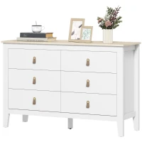 HOMCOM Comodă cu 6 Sertare și Mânere din Piele Ecologică Albă, 120x40x78 cm(m-10)