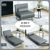 HOMCOM Klappsessel mit Bettfunktion, klappbarer Relaxsessel in Samtoptik, Verstellbare Rückenlehne, 75 x 70 x 75 cm, Grau(m-4)