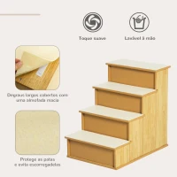 PawHut Escada para Animais de Estimação de 4 Degraus Escada para Cães e Gatos com Tapetes Antideslizantes Removíveis 40x59x54,2 cm Madeira e Creme(m-4)