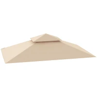 Outsunny Grill Gazebo Replacement Canopy Roof for 1.5 x 2.4m Frame, UPF50+ Protection, Double Tiered 5' x 8' Outdoor BBQ Gazebo Cover Replacement, TOP COVER ONLY, Beige(m-10)