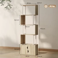 HOMCOM Biblioteca de 5 niveles mueble de almacenamiento con estantes y armario de doble puerta 60x23,8x179,2 cm madera natural(m-3)