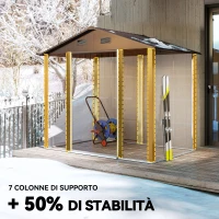 Outsunny Casetta da Giardino in Acciaio Effetto Legno con Doppie Porte Scorrevoli, 236x196x208 cm, Marrone(m-5)