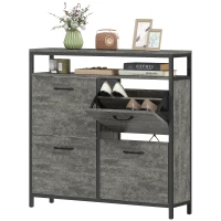 HOMCOM Shoe Storage Cabinet with 4 Flip Drawers and Open Shelf - Cement Grey(m-11)