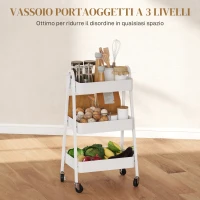 HOMCOM Carrello Cucina Multiuso a 3 Livelli, Ruote Girevoli con Freno e Maniglie, Bianco(m-4)